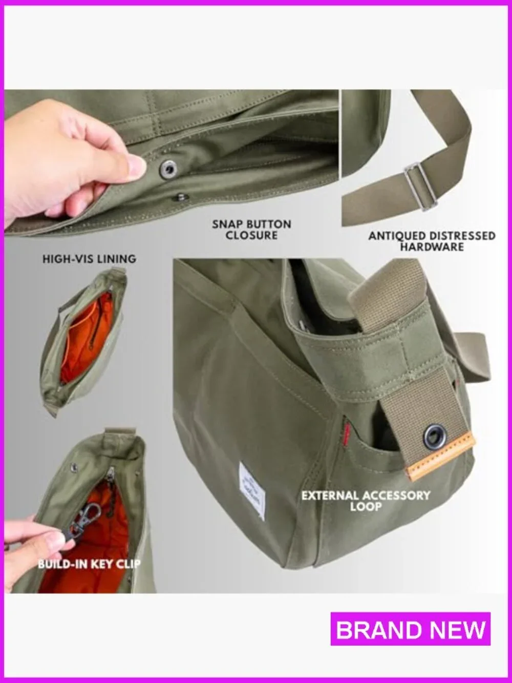 Canvas Crescent Hobo Crossbody Bag Large Capacity Adjustable Strap Casual